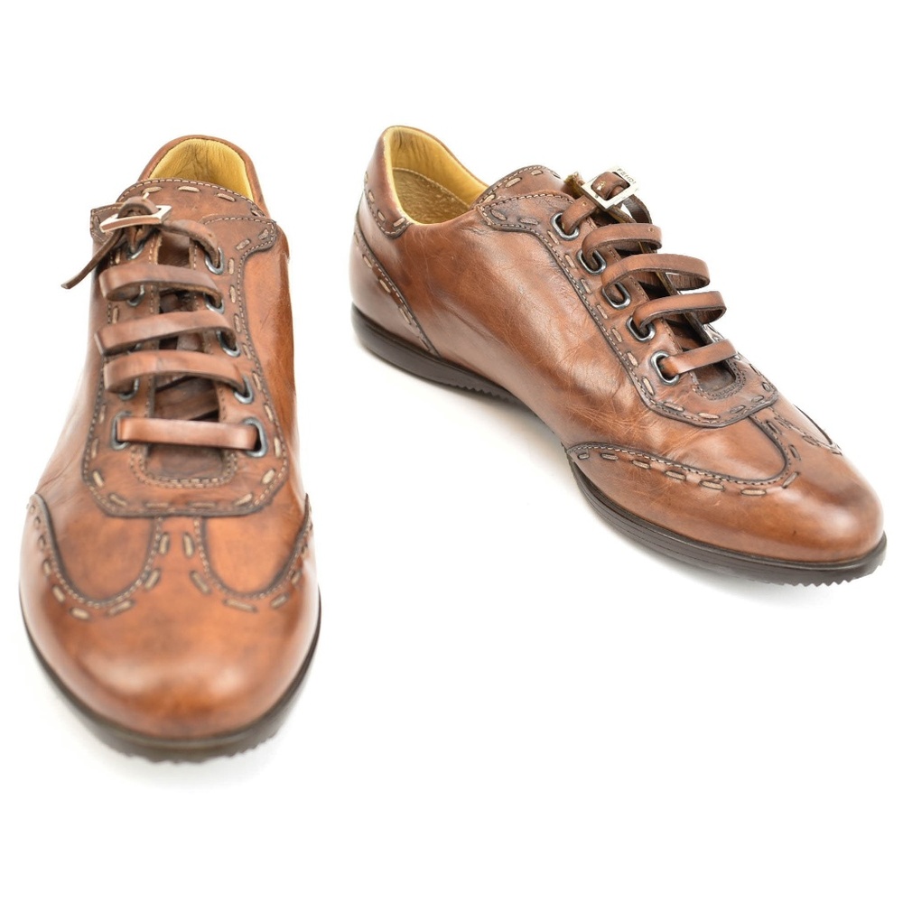 FENDI: Antique Brown, Leather & Logo Sneakers
